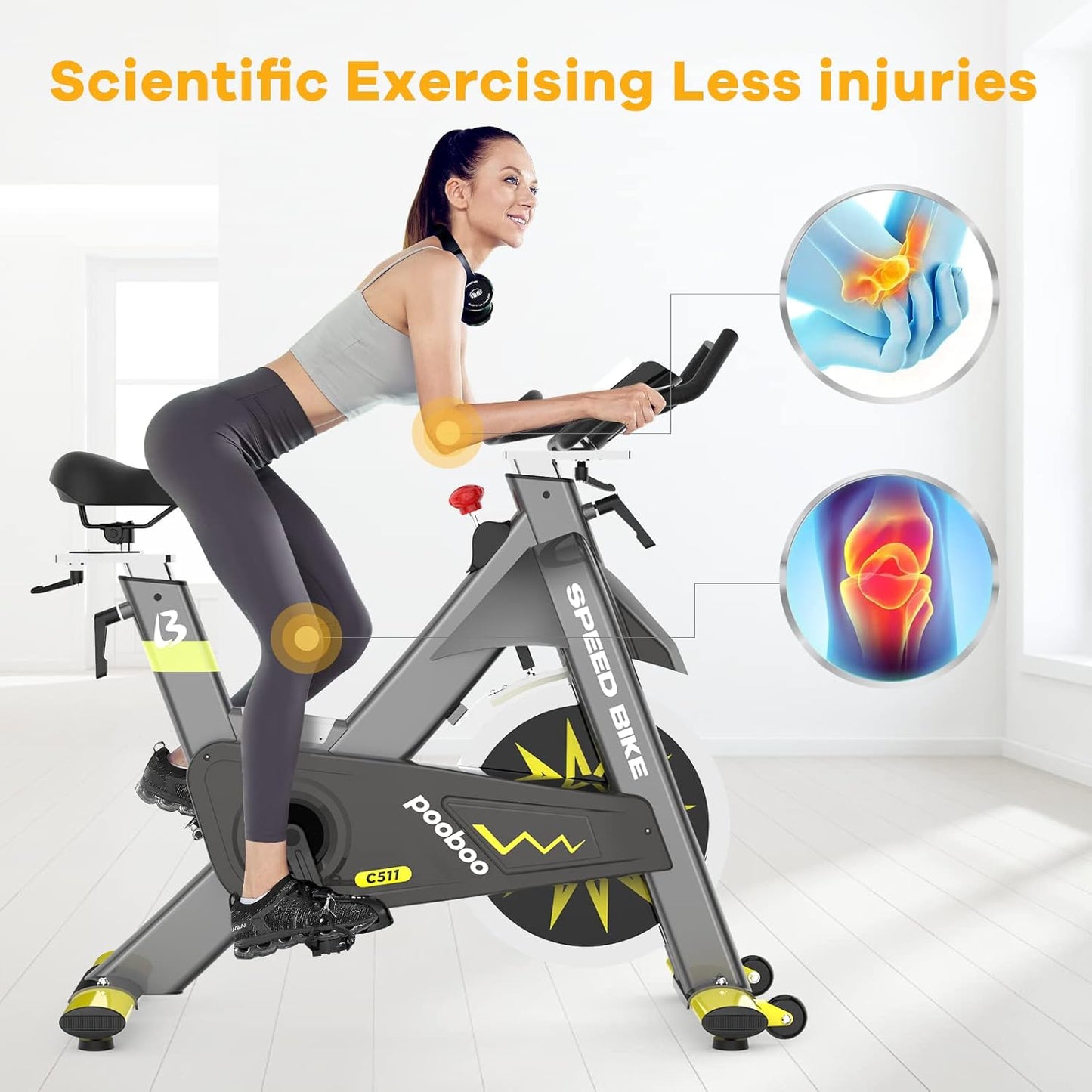 Exercise Bike,Indoor Cycling Bike Stationary,Exercise Bike 330 Lbs Weight Capacity,Stationary Bike with Rate Monitor & LCD Monitor, Comfortable Seat Cushion, Heavy Flywheel Yellow Black