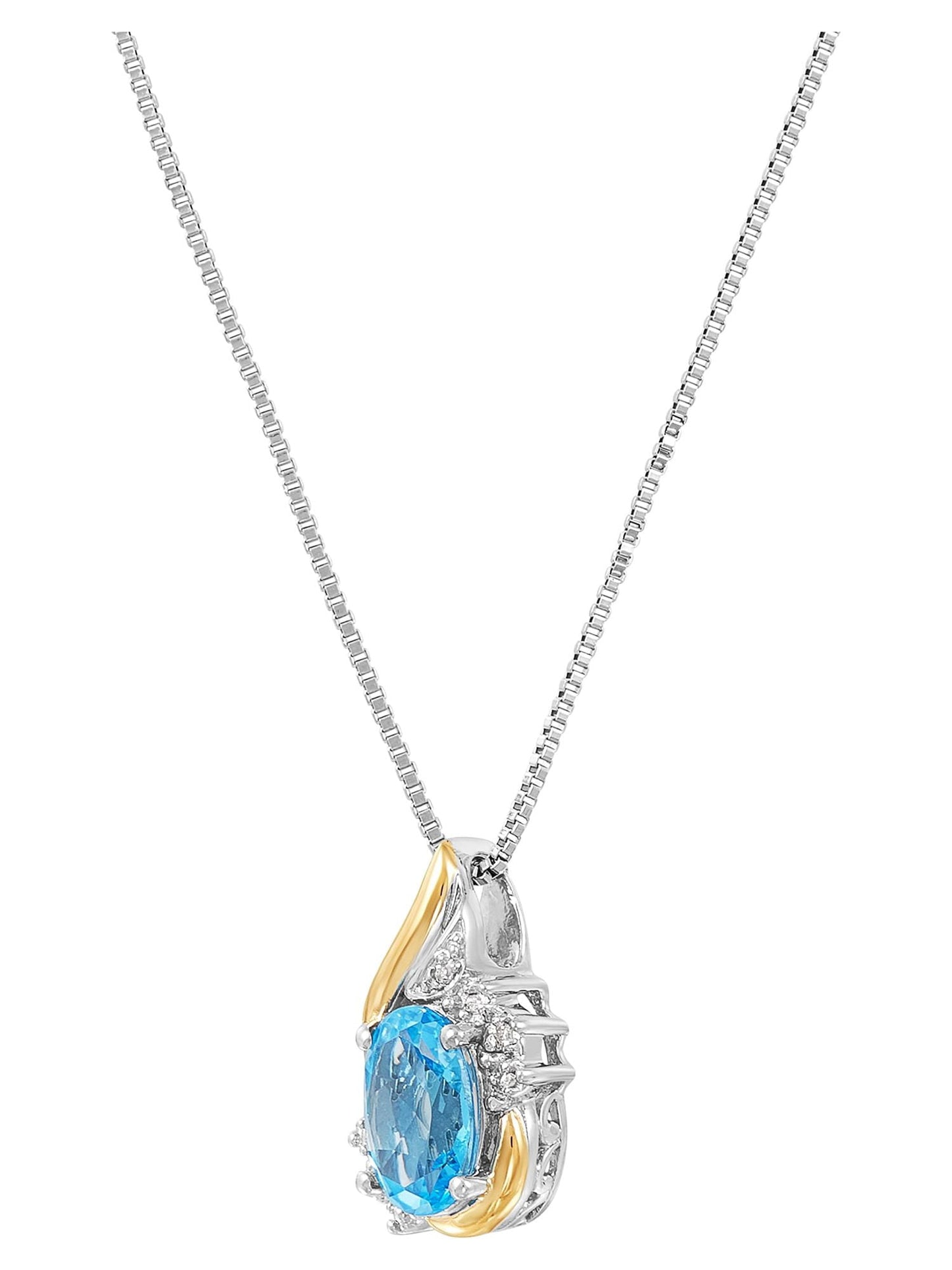 Blue Topaz Diamond 10kt Necklace, Sterling Silver and Yellow Gold -18"