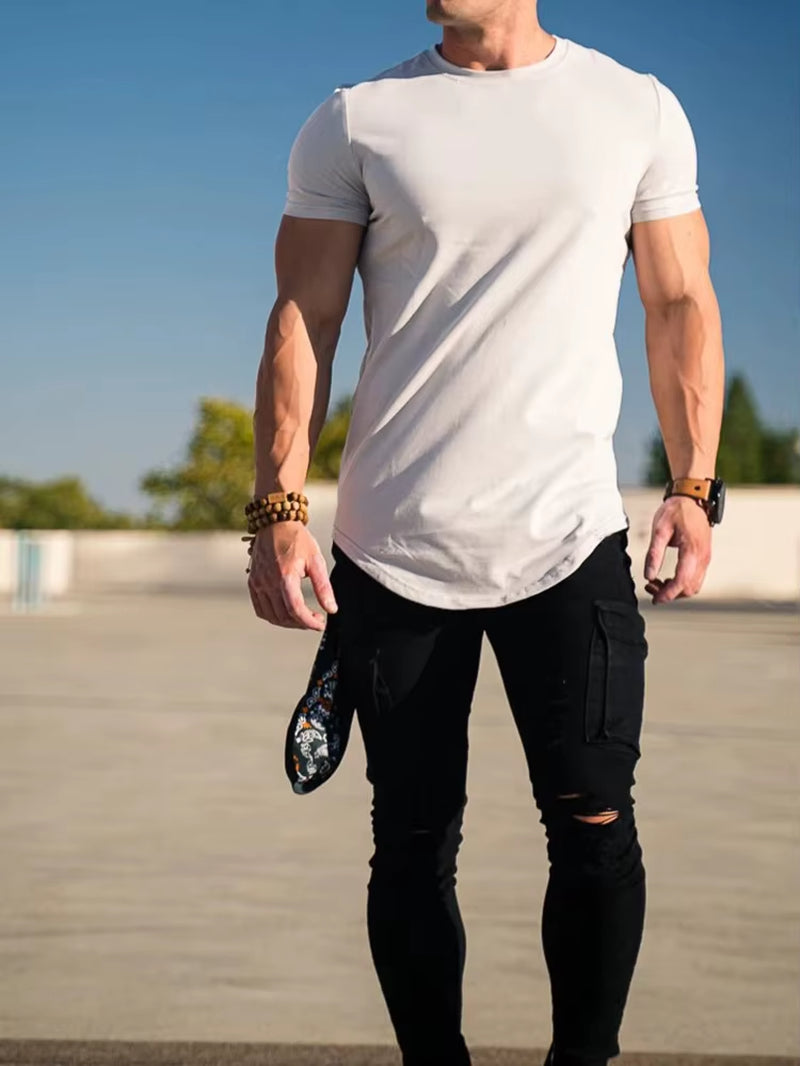 Muscle Fitness T-Shirt Summer Men'S Athleisure Workout Short Sleeve T-Shirt High Quality Cotton Men T-Shirt Gym Sport Shirt Tops