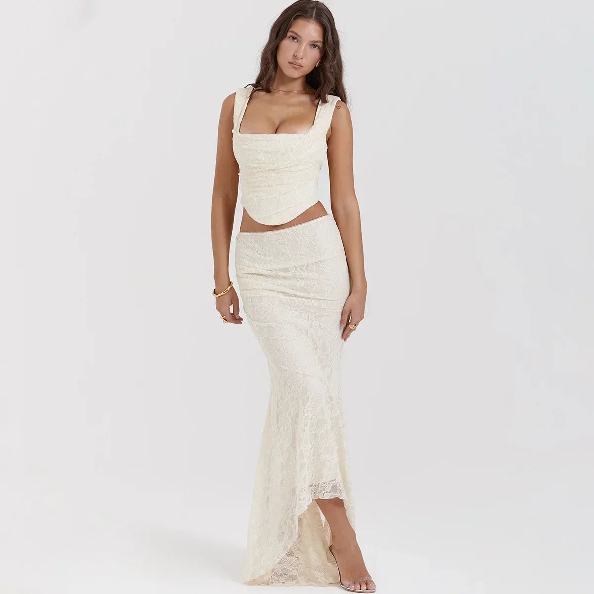 Mingmingxi Summer Sleeveless 2 Piece Sets Womens Outfits Elegant Formal Events Wedding Guest Dresses Sexy Cropped Top and Skirt