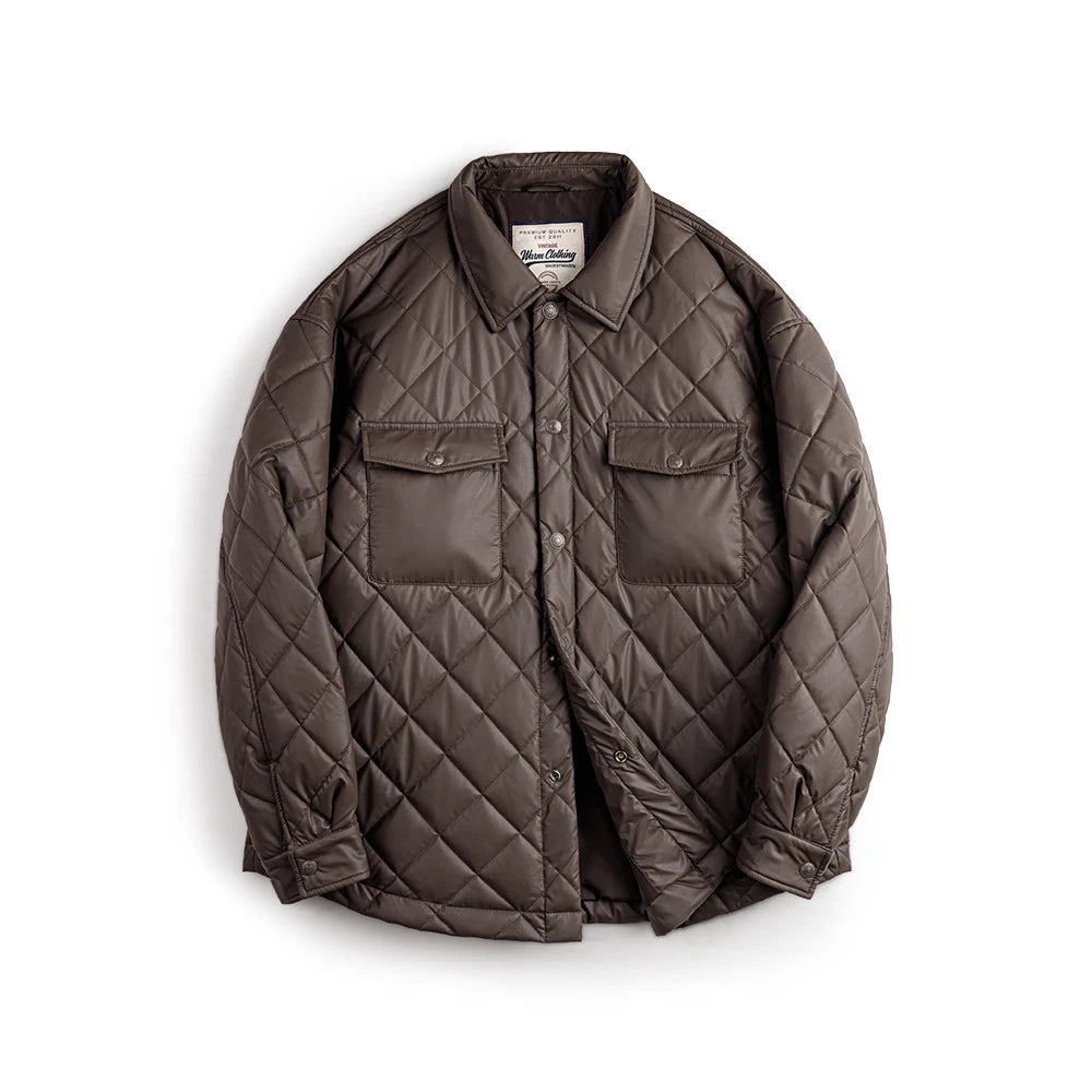 Retro Quilted Diamond Grid Jacket Loose Fit Cotton-Padded Coat Collar Warm Versatile Men'S Outerwear for Autumn and Winter