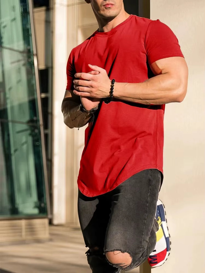 Muscle Fitness T-Shirt Summer Men'S Athleisure Workout Short Sleeve T-Shirt High Quality Cotton Men T-Shirt Gym Sport Shirt Tops