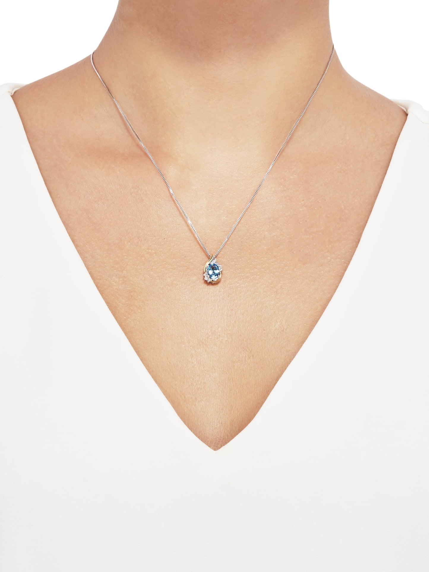 Blue Topaz Diamond 10kt Necklace, Sterling Silver and Yellow Gold -18"