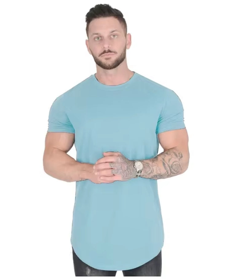 Muscle Fitness T-Shirt Summer Men'S Athleisure Workout Short Sleeve T-Shirt High Quality Cotton Men T-Shirt Gym Sport Shirt Tops