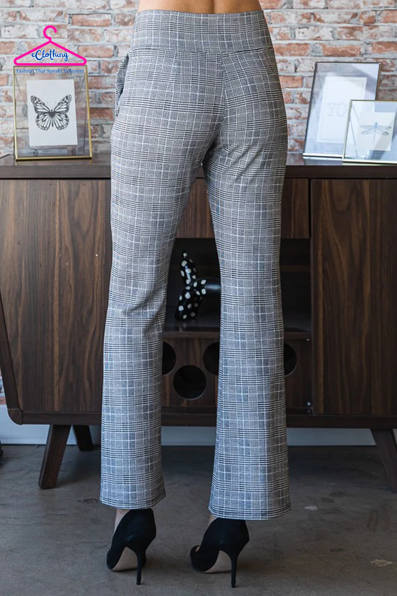 Plaid Flare Pants with Wide Waist Band