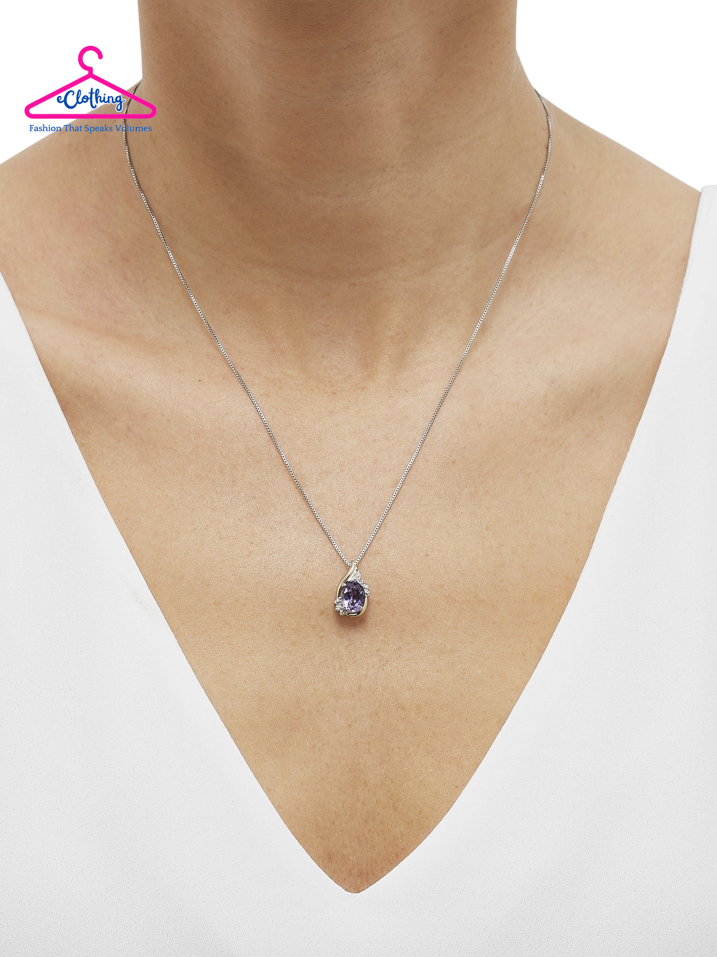 Amethyst & Diamond Birthstone Pendant Necklace