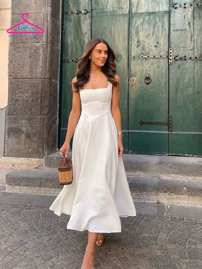 Square Neck Sleeveless Sling Maxi Dress, Sexy Backless Slim High Waist Evening Gowns