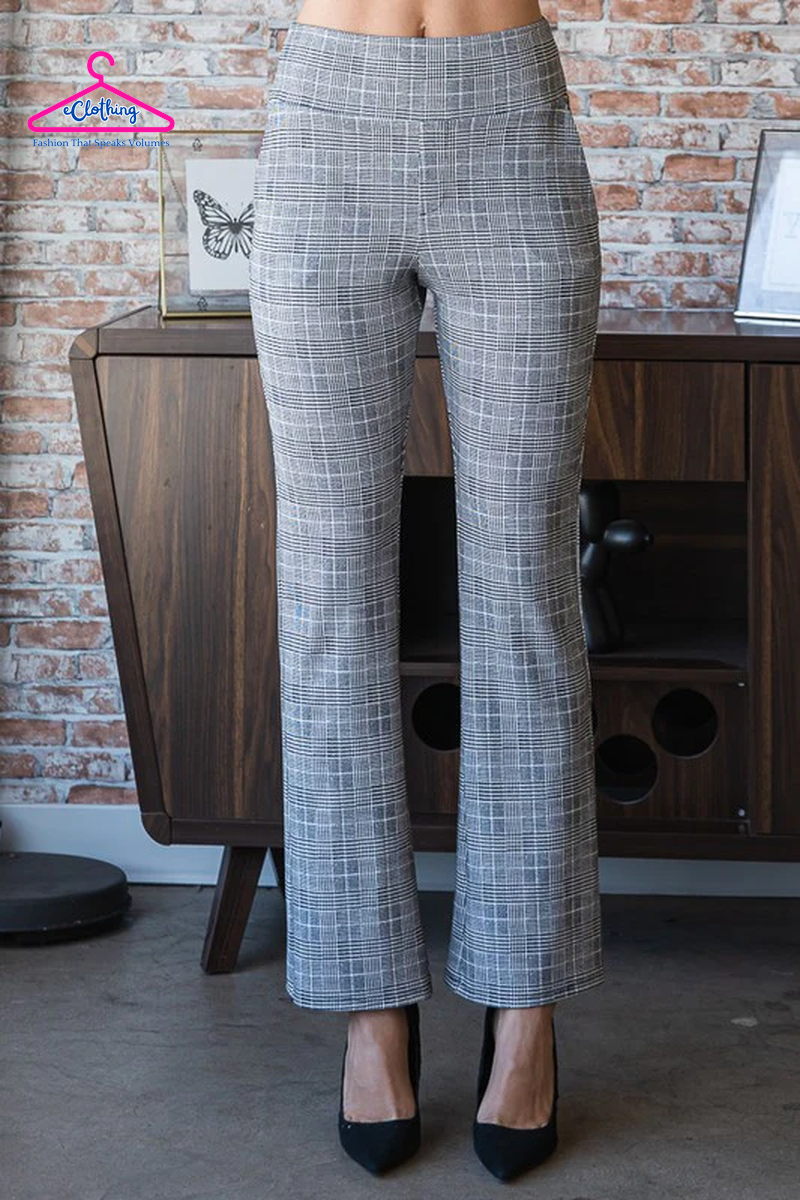 Plaid Flare Pants with Wide Waist Band