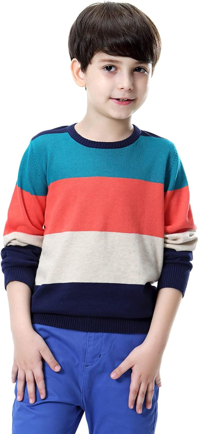 Boys' Long Sleeve Sweater Pullover 100% Cotton Multicolor Stripe Sweaters