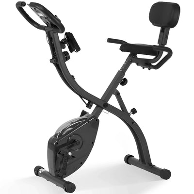 3-In-1 Exercise Bike Quiet Folding Magnetic Stationary Exercise Bikes with Arm Resistance Bands Home Workout Use