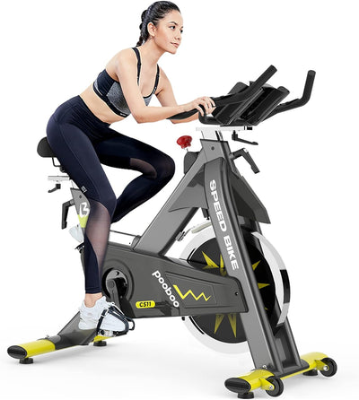 Exercise Bike,Indoor Cycling Bike Stationary,Exercise Bike 330 Lbs Weight Capacity,Stationary Bike with Rate Monitor & LCD Monitor, Comfortable Seat Cushion, Heavy Flywheel Yellow Black