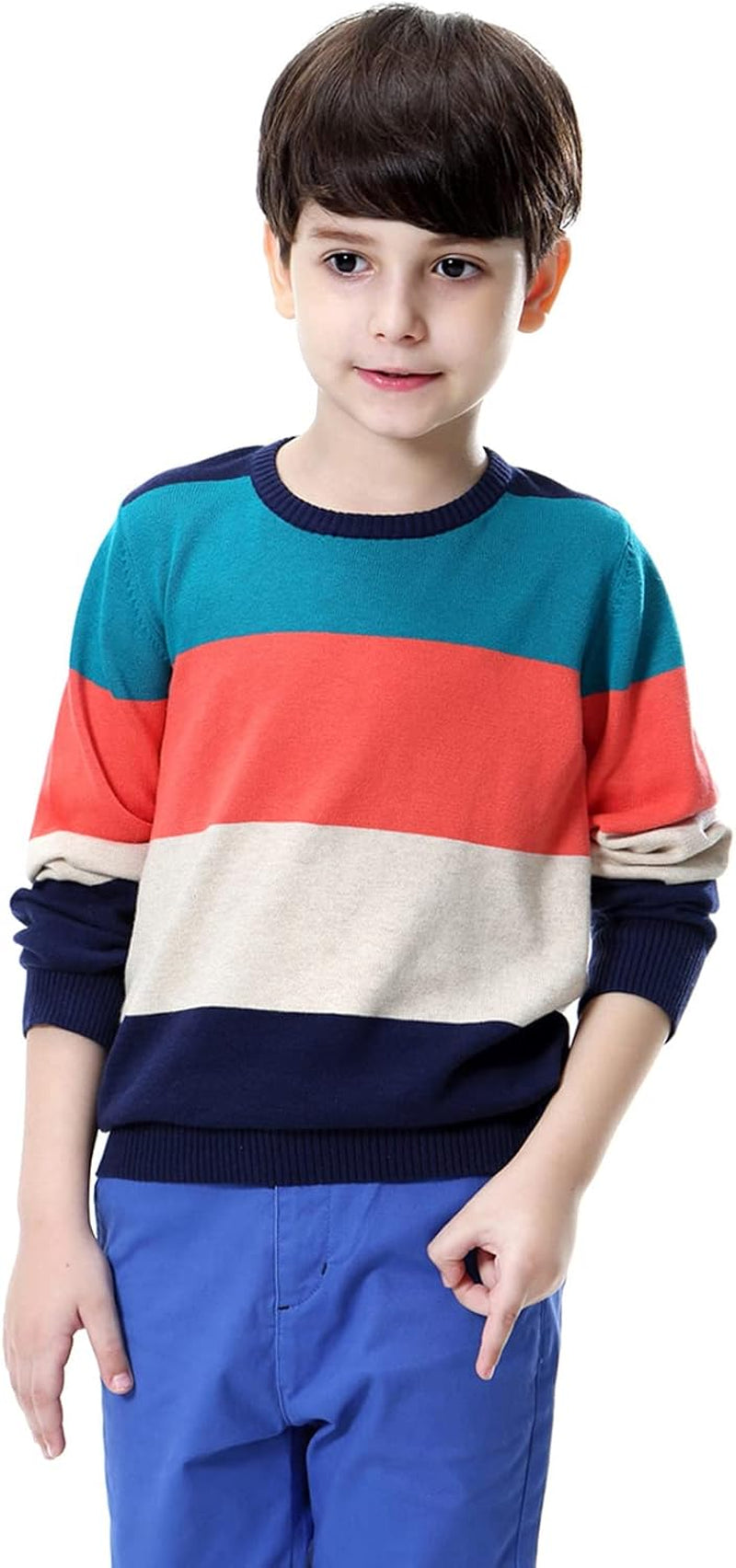 Boys' Long Sleeve Sweater Pullover 100% Cotton Multicolor Stripe Sweaters