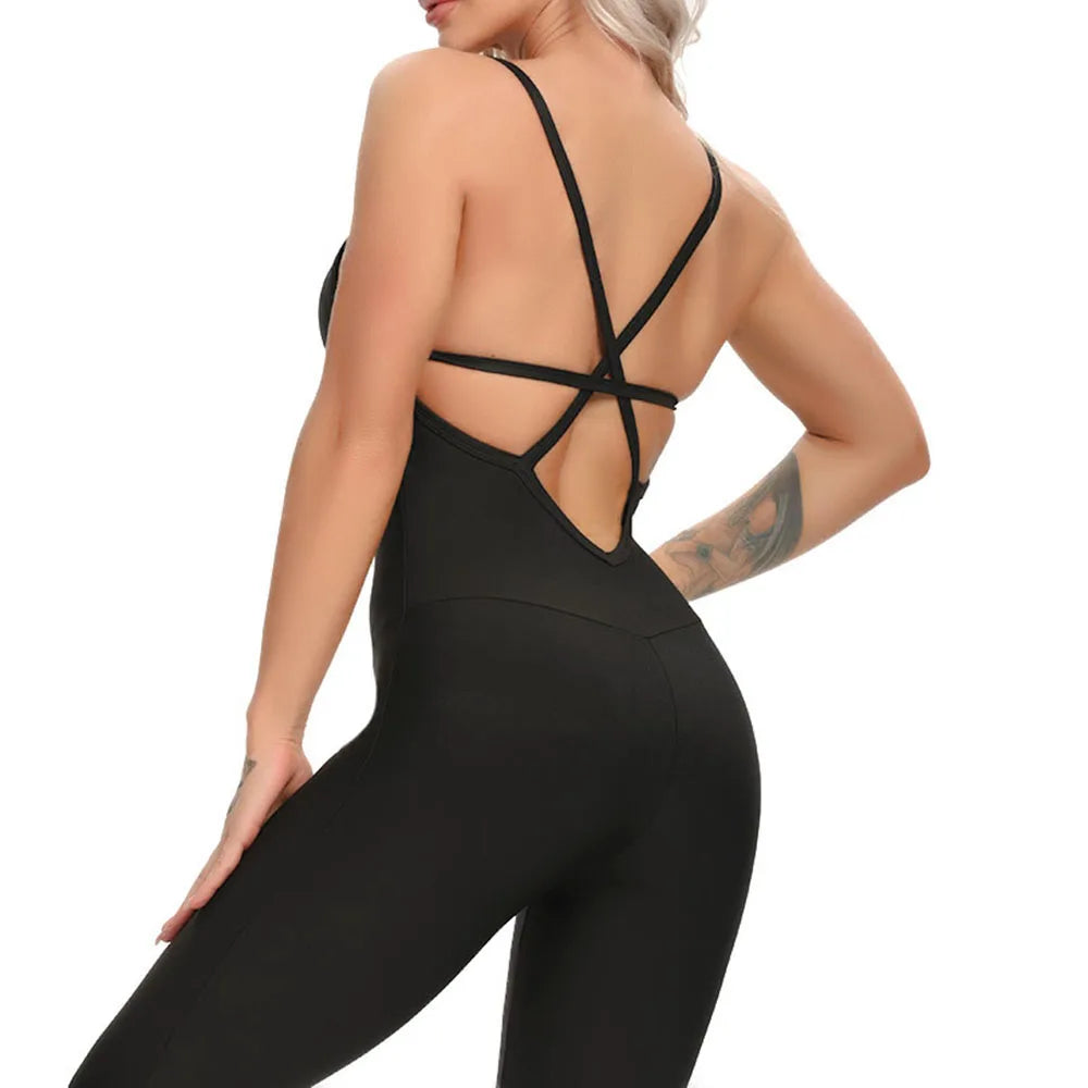 Fitness Yoga Set Women Sexy Jumpsuit Sleeveless Tracksuit One Piece Sports Clothing Backless Workout Sportswear Gym Leggings