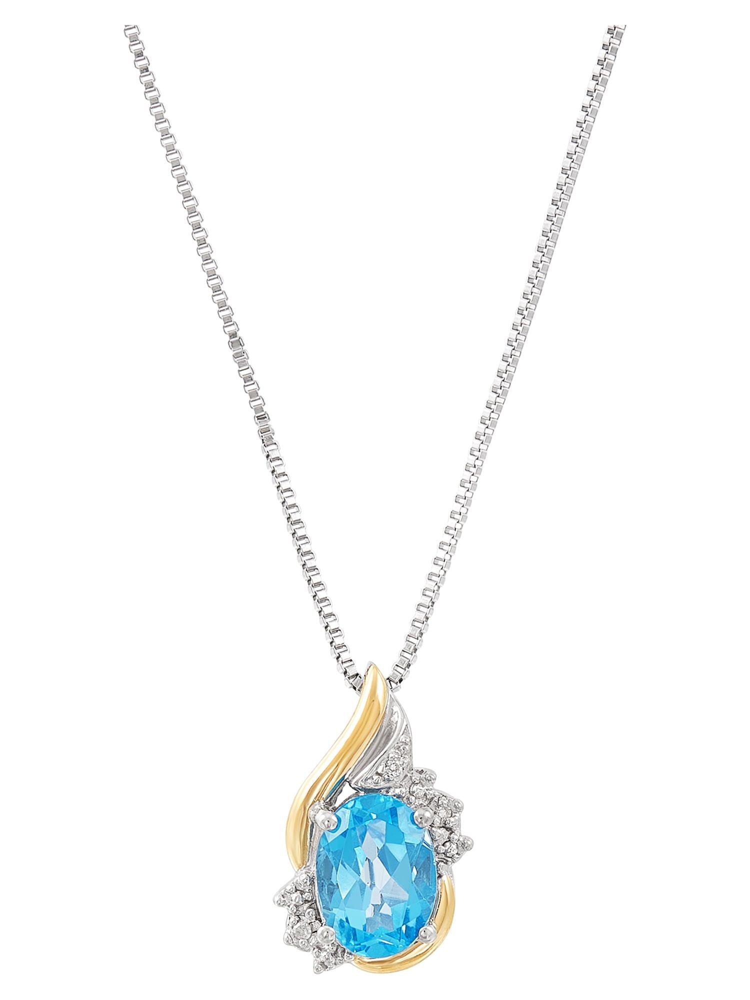 Blue Topaz Diamond 10kt Necklace, Sterling Silver and Yellow Gold -18"