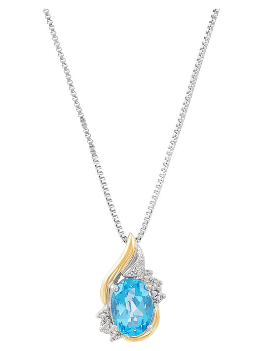 Blue Topaz Diamond 10kt Necklace, Sterling Silver and Yellow Gold -18"