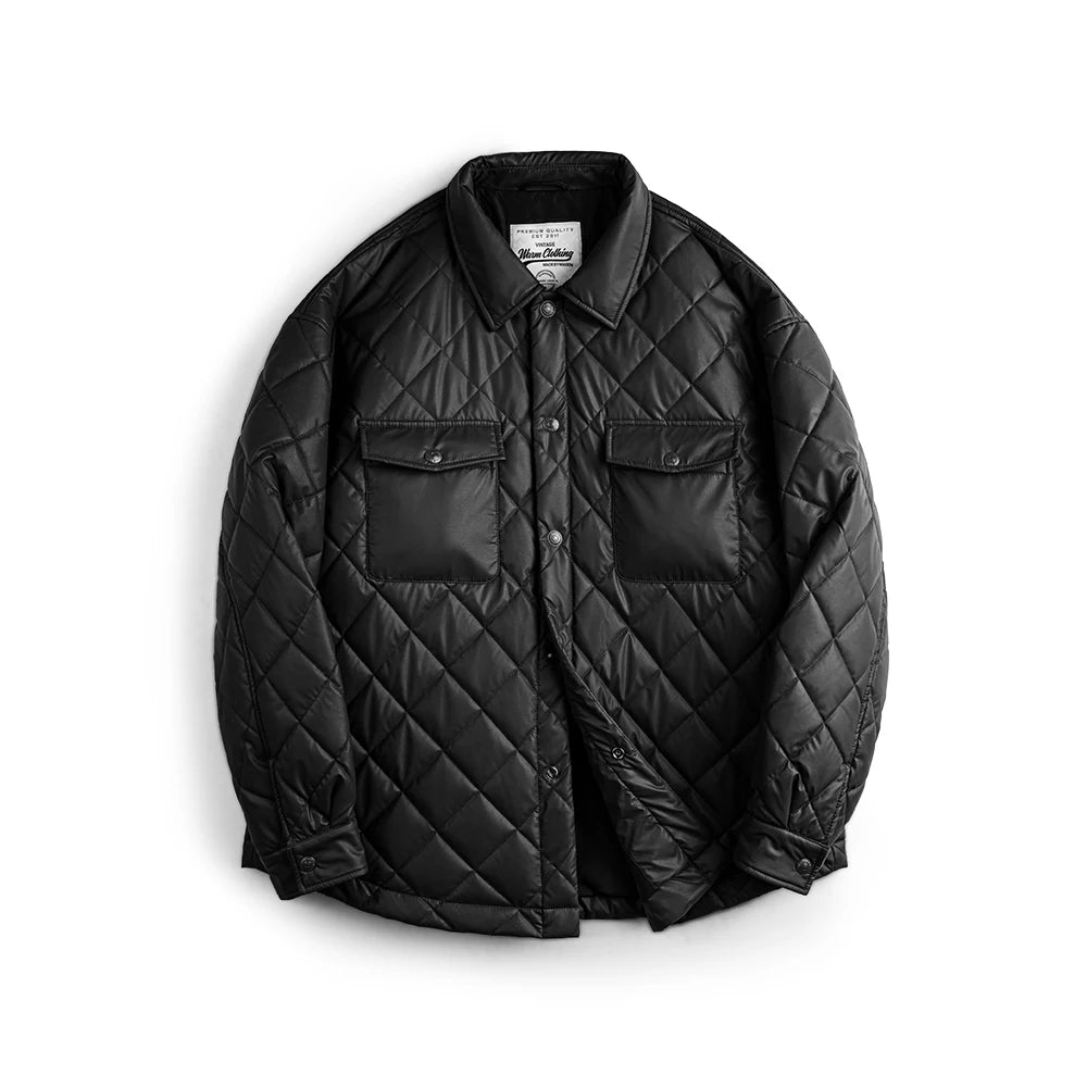 Retro Quilted Diamond Grid Jacket Loose Fit Cotton-Padded Coat Collar Warm Versatile Men'S Outerwear for Autumn and Winter