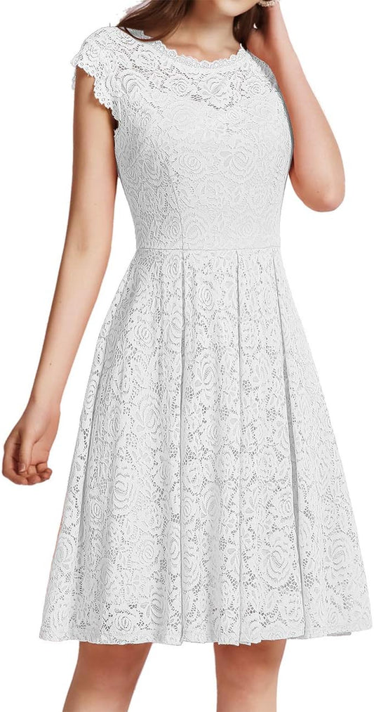 Floral Lace Prom Graduation Cocktail Dress for Women A-Line Wedding Guest Dress