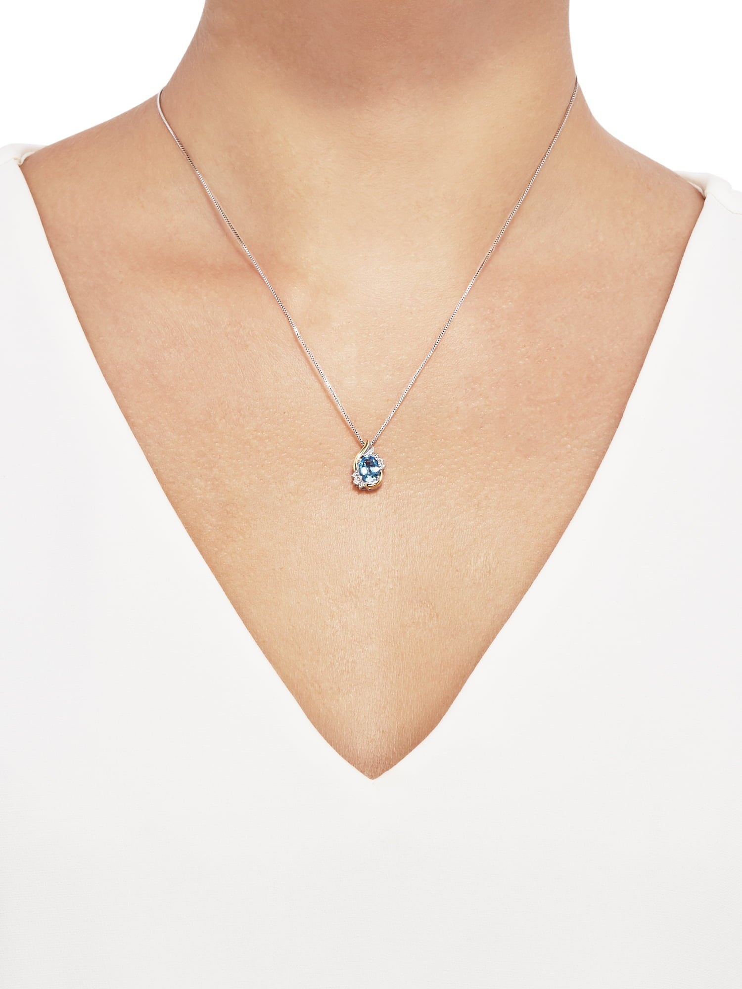 Blue Topaz Diamond 10kt Necklace, Sterling Silver and Yellow Gold -18"