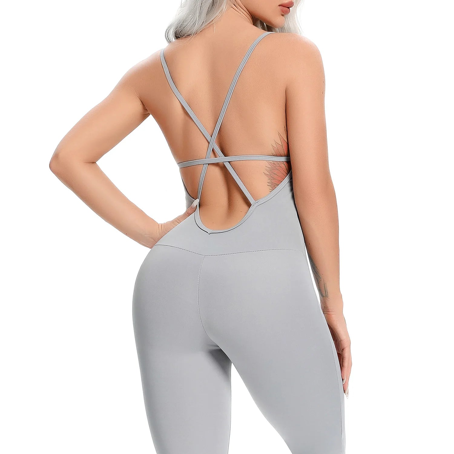 Fitness Yoga Set Women Sexy Jumpsuit Sleeveless Tracksuit One Piece Sports Clothing Backless Workout Sportswear Gym Leggings