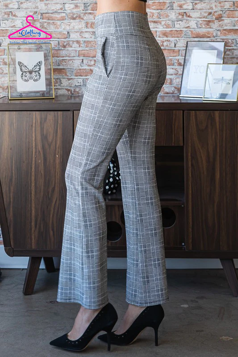 Plaid Flare Pants with Wide Waist Band