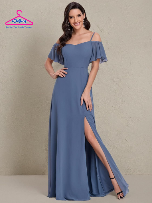 Perfect Occasion Dress, Flowing Ruffle Slit