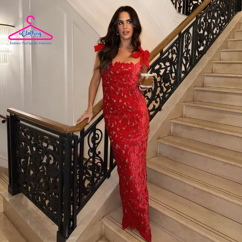Elegant Red Floral Party Dress