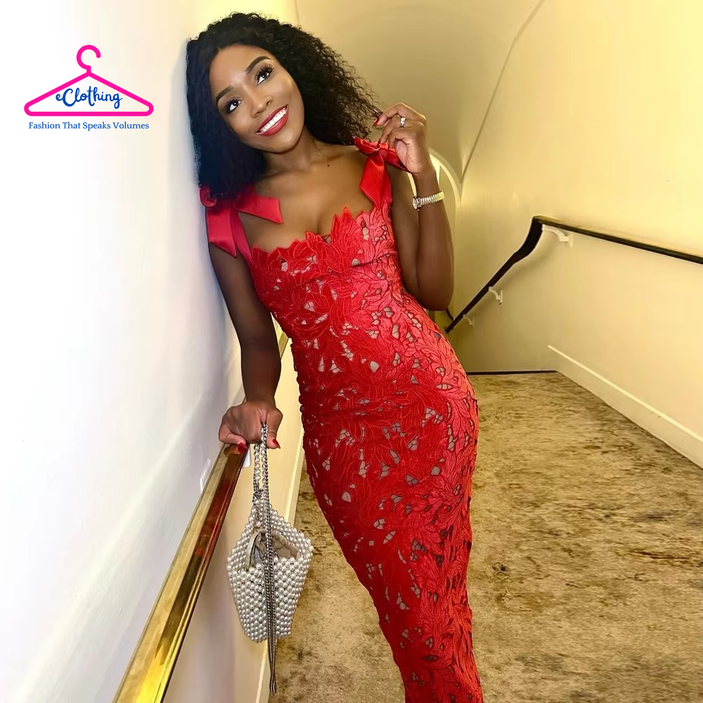 Elegant Red Floral Party Dress