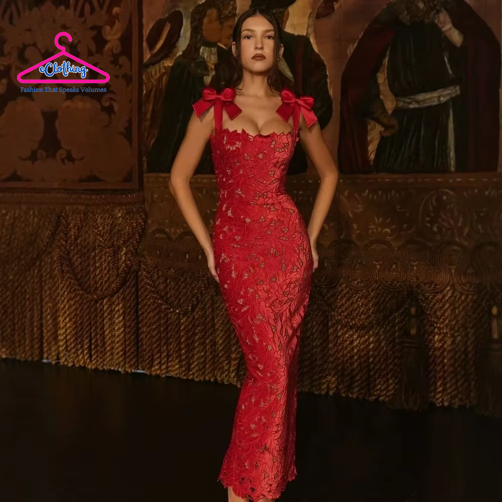 Elegant Red Floral Party Dress