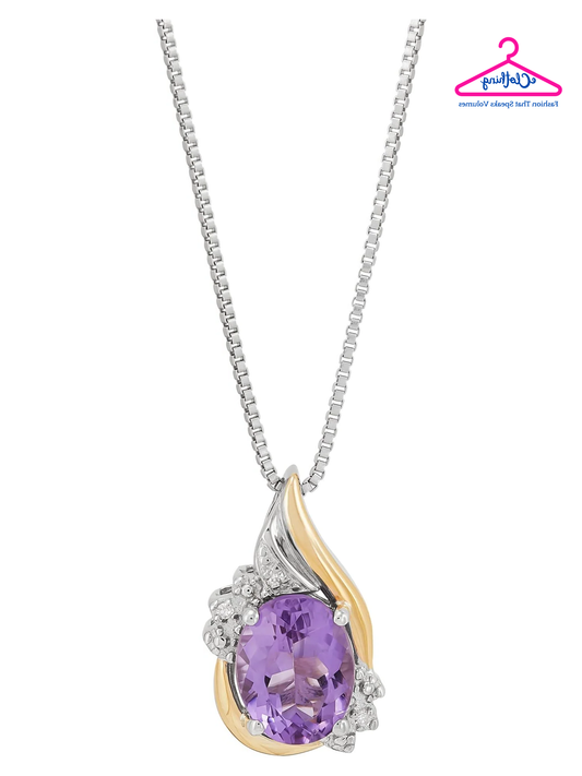 Amethyst & Diamond Birthstone Pendant Necklace